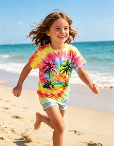 Image of SunFoucs Girls Kids Shirts Size 5-12 Tie Dye Casual Tshirt Short Sleeve Crewneck Tee Top | Short Sleeve Rainbow Tee Top