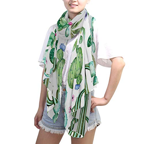 Cactus Shawl Wrap Womens Green Succulents Plants Floral Flower Large Chiffon Scarf Lightweight for Dresses4