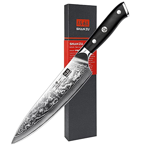 Comparison: Best Steel For Chefs Knives 2 SHAN ZU Chef Knife 8 Inch Japanese Steel Damascus Kitchen Knife, Professional Kitchen Knives Sharp High Carbon Super Steel Kitchen Utility Knife