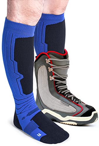 Shesmiled Merino Wool Ski Socks 3-Pack For Skiing, Snowboarding, Winter Thermal, Cold Weather Outdoor Sports Toe Warm, Knee High For Snow Boots, Cozy Cushion, Shin Padded, Medium, Blue #TOP3
