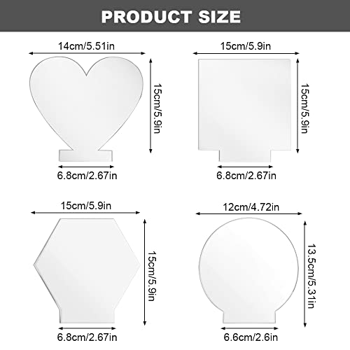 8 Pcs Acrylic Sheets for LED Light Base, 2mm Thick Clear Cast Plexiglass Board with Protective Film, Shapes: Heart, Square, Round, Hexagon