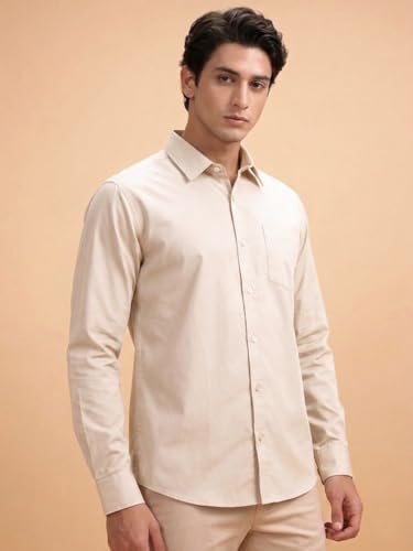 Image of Cozytton Men's Pure Cotton Solid Stylish Casual & Formal Wear Shirt | Stylish Regular Fit Full Sleeve Comfortable Office Party Trendy Shirt - Multi Color