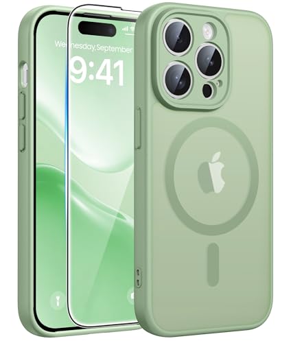 Image of FNTCASE for iPhone 14 Pro Case: [Compatible with Magsafe] Translucent Matte Cases with [Full Camera Protection] [Screen Protector] Military Grade Shockproof Protective Phone Cover - Light Moss