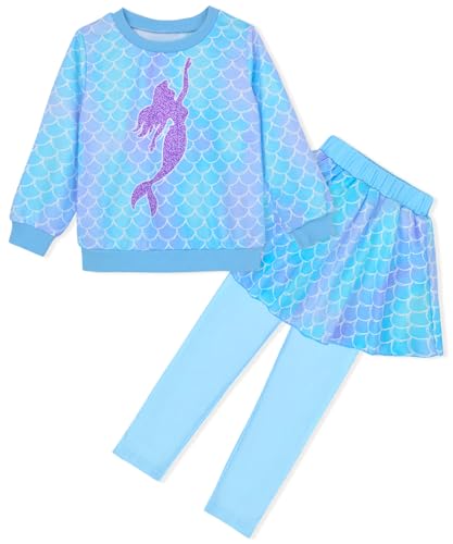 Toddler Kid Girl Clothing Set Outfit Long Sleeve Top, Mermaid Print Pantskirts Fall Winter Outfit Set