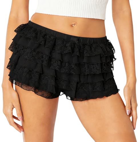 Image of NUFIWI Women Lolita Bloomers Ruffle Shorts Lace Cute Pumpkin Pants Sexy Boyshorts Layered Y2k Mini Shorts Pettipants