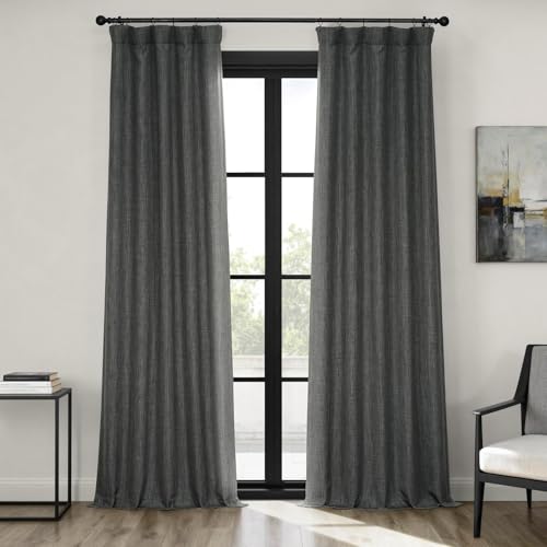 Image of HPD Half Price Drapes - Faux Linen Curtains for Living Room (2 Panels) - 50W X 96L - Textured Room Darkening Curtains for Bedroom 96 Inches Long - Drapes for Home Decor, Dark Gravel