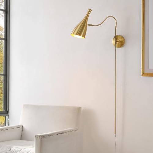 Image of SAFAVIEH Lighting Collection Hellene Brass 1-light Swing Arm Wall Sconce Light Fixture Ideal for Bathroom, Entryway, Vanity, Foyer, Hallway, Living Room (LED Bulb Included)