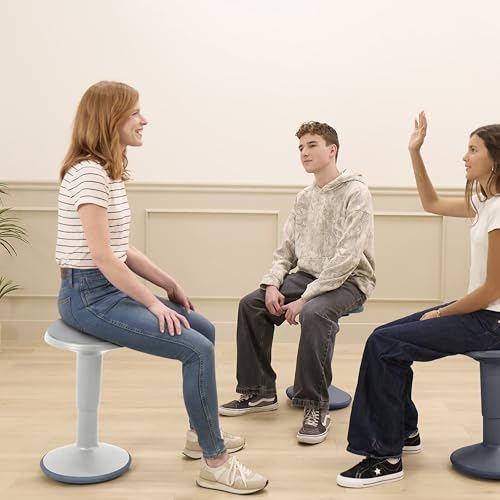 Image of Back2School Express Adjustable Height Wobble Stool, Active Seating Chair with Padded Cushion, Ergonomic Flexible Desk Stool for Teens and Adults, Light Grey