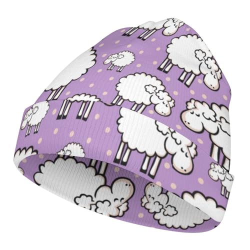 Cute Cartoon Sheep Pattern Kids Beanie Hat for for Girls Boys Children Cap Winter Knitted Chemo Cancer Headwear Accessories Gifts Decoration Black