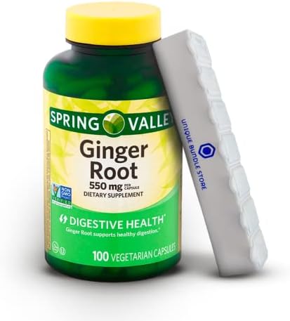 Spring Valley, Ginger Root Capsules 550 MG, Ginger Root, Capsules 100 Count + 7 Day Pill Organizer Included (Pack of 1)