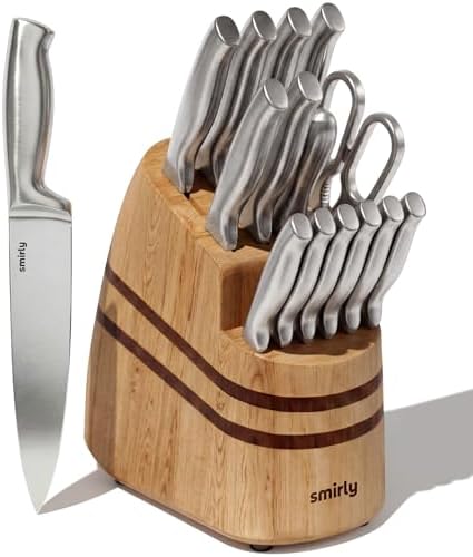 SMIRLY 15 Piece Knife Set with Block - Kitchen Knife Sets with Bl...
