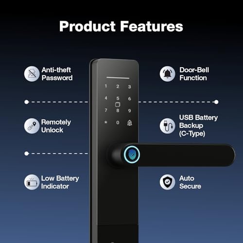 Image of Ozone Premium Smart Wi-Fi Door Lock for Wooden & Metal Door | 6-Way Access Fingerprint, Password, RFID Card, App, OTP, Key | Fits 30-50mm Doors | 2-yr Warranty, Free Professional Installation by Ozone