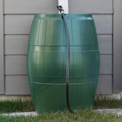 Image of FCMP Outdoor Raincatcher, Flat-Back Rain Barrel with Spigots, 50 Gallon, Green