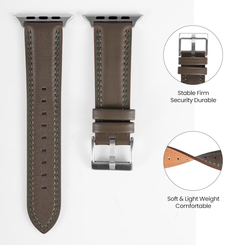 Image of Soft Genuine Leather Band for Apple Watch 49mm 46mm 45mm 44mm 42mm 38mm- Women /Men Vintage Retro Replacement Wristband Strap with Metal Buckle for iWatch Ultra 3 /2 /SE /Series 11 /10 /9 /8 /7 /6 /5 /4 /3 /2 /1
