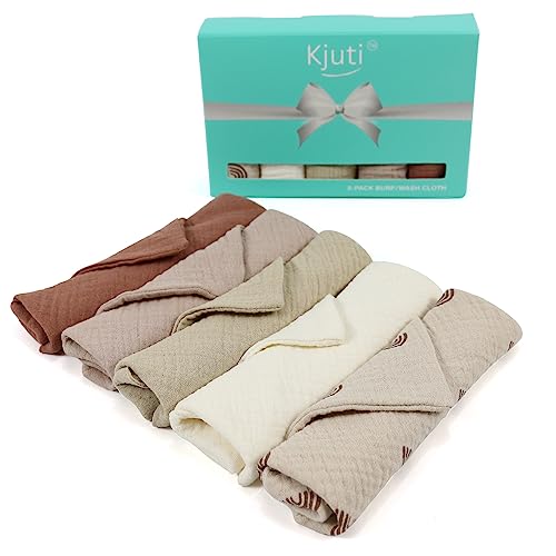 Baby Muslin 100% Cotton Burp Washcloth - 4 Layer Hypoallergenic Saliva Soothe Face Washcloths - Burp Cloths 10x10 inch -Newborn Essentials -Burp Cloths for Baby Boy and Girl (EarthyBlend)3