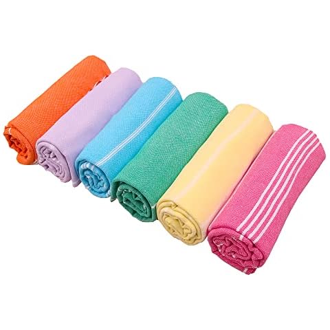 HAVLULAND Set of 6 Turkish Bath Towels 100% Turkish Cotton Beach Towel Oversized 71x39 Absorbent Turkish Towel Quick-Dry Beach Towels Sandproof Beach Blanket Travel Towels Cover