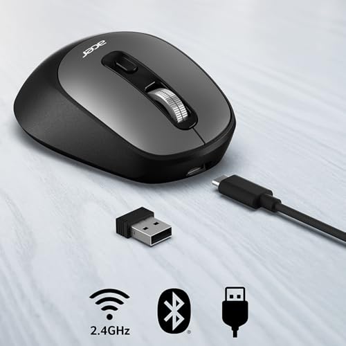 Image of Acer Mouse 570 Wireless with Triple Mode Connectivity, Track-On-Glass Optical Sensor, Up to 6K DPI, Silent Click Design, USB-C, Bluetooth, 2.4Ghz RF, Windows, Mac, Chrome - Black