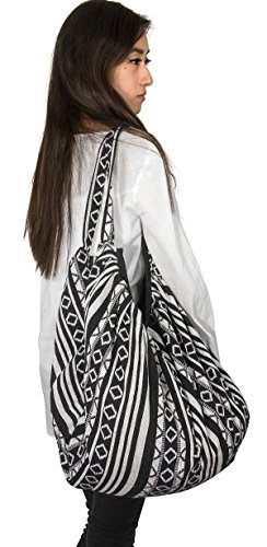 Bolso Tote de lona estilo Hobo color Negro Blanco miniatura 6