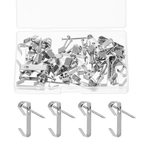 Image of uxcell 60 Pcs Picture Hangers, 20lb 24mm Picture Hanging Kit Picture Hanging Hooks Picture Hooks for Wooden Wall or Drywall Frame Painting Art Photo(30 Hangers + 30 Nails), Silver