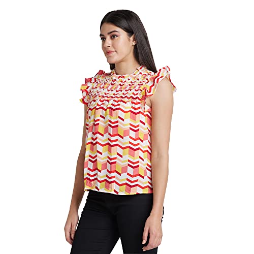 Image of Globus Women Blue Self Design Square Neck Fitted Top