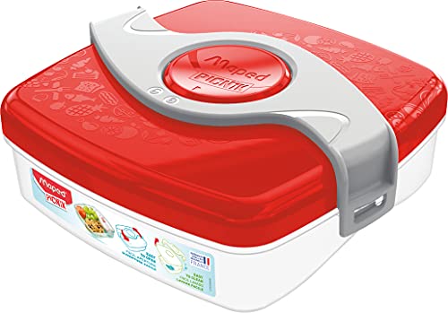 Maped Picnik Origins - Boîte à Goûter Compacte pour Enfants - Ouverture et Nettoyage Facile - Plastique Sans BPA ni Phtalates - Rouge - 520ml