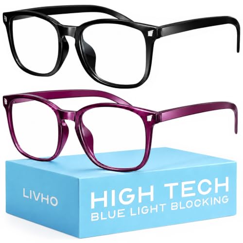 Image of livho High Tech Blue Light Blocking Computer Glasses | Advanced Blue Light Blocking, Screen Fatigue Protection, UV Protection, Black + Dark Purple