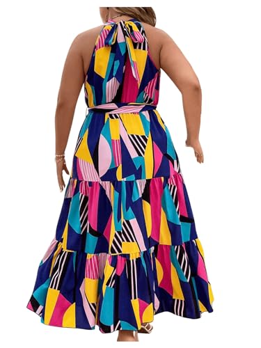 Image of Floerns Women's Plus Size Boho Sleeveless Halter Neck Tie Back A Line Long Dress