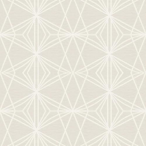 Papier peint géométrique beige et blanc ReWallpaper pour relooker un mur de 44 cm x 7 m
