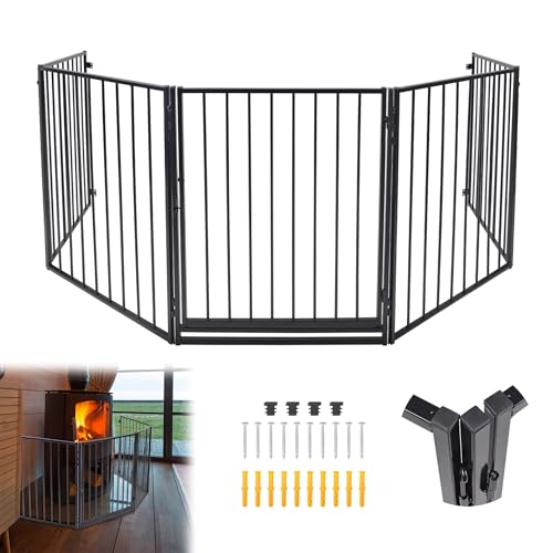 QEENTOE Kaminschutzgitter Metall Ofenschutzgitter Türschutzgitter Baby Kinder Kaminschutzgitter Sicherheitsbarriere Für Kamine und Öfen Inkl.5 Elemente Schwarz 305x 76CM