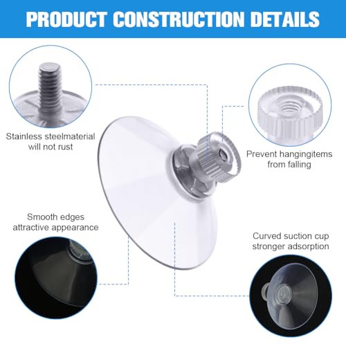 flintronic 6 PCS Suction Cups, 41mm Clear Suction Pads Plastic Sucker Pads, Suction Holder with Knurled Nut Window Suckers for Glass Mirror Window Wall Door and Other Smooth Flat