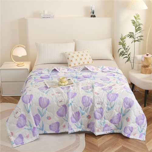 Chickwin Microfibre Quilted Bedspread, Quilt Bedspreads Bed Quilt Throw Soft Bed Coverlets Over Large Bedpreads Easy Care for All Season, Machine Washable (180x200cm,Purple Tulip Flowers A)