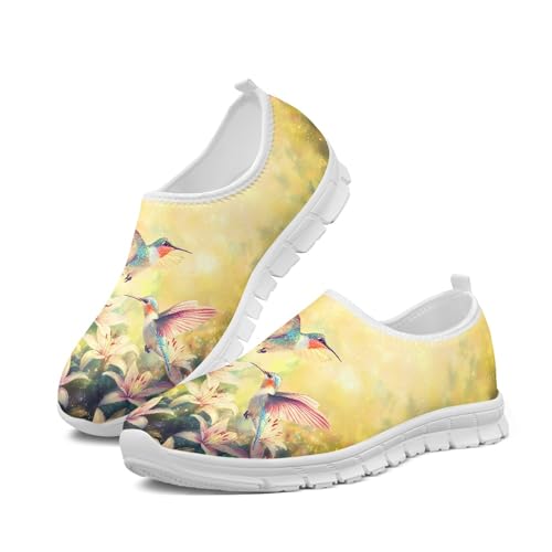 Image of Hummingbird Floral Print Lightweight Walking Shoes for Women Mesh Casual Sneakers Size 5-10.5