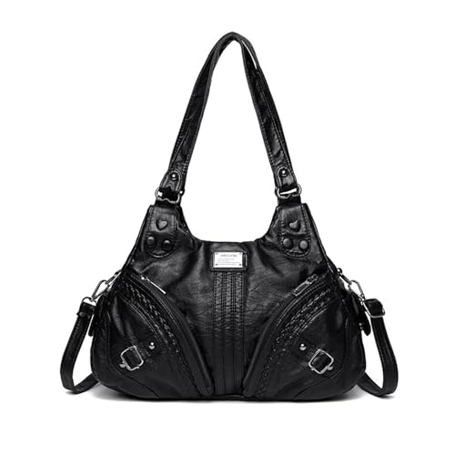 NICOLE & DORIS Bolso de Mano para Mujer Bolso Hombro Grande Clásico Vintage Bolso Bandolera Mujer en Cuero PU para Oficina Universidad Trabajo Diario Negro