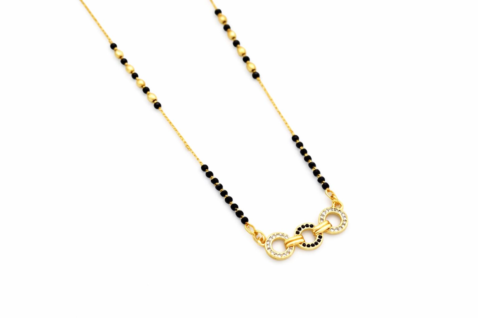 vien Gold Plated Mangalsutra Necklace for Women with Black Beads & CZ Studded Circular Pendant, Stylish Daily Wear Short Mangalsutra Chain Jewellery Gift for Wife-picture-26