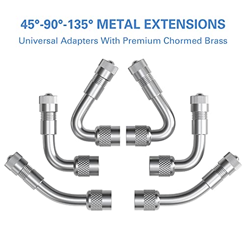 Image of CKAuto 6 Pack 45 Degree 90 Degree 135 Degree Metal Valve Stem Extenders, Universal Valve Stem Extensions, Silver | Universal Valve Stem Extensions, Silver