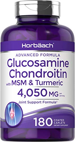 Glucosamine Chondroitin with Turmeric & MSM | 4050 mg | 180 Caplets | Advanced Joint Support Supplement | Non-GMO, Gluten Free | by Horbaach