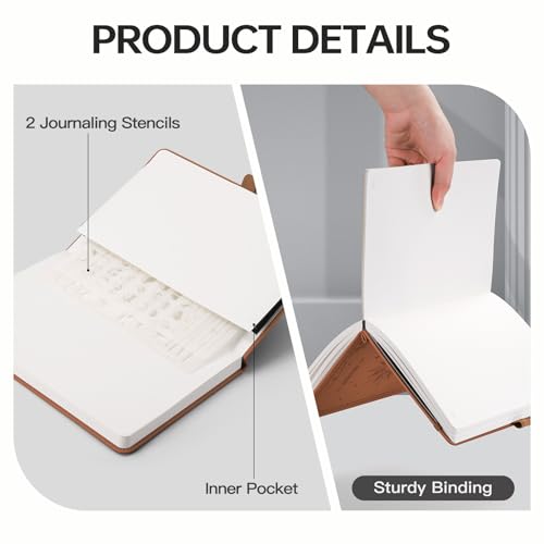 Image of EMSHOI Blank Journal Notebook, 192 Pages, A5 Size (5.7'' x 8.3'') | Leather Hardcover, 100 GSM Thick Paper, Unlined, Plain, for Sketching, Drawing, Painting, Sun Debossed (Brown)