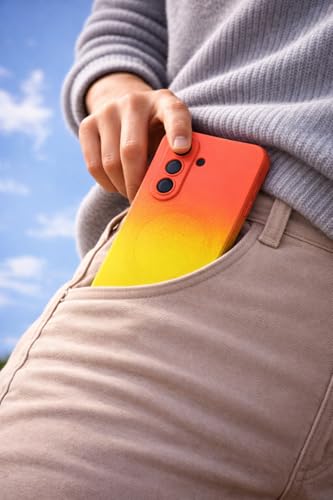 Image of amazon basics Gradient Mag-Safe Case for Samsung Galaxy A17 / M17 / F17 5G | Soft Silicone Shockproof Cover with Camera Protection | Slim Lightweight Design | Smooth Touch & Durable - Orange & Yellow