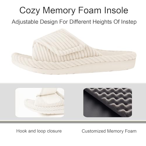 GRITHEIM Women's Orthopedic Arch Support Slippers Fuzzy Adjustable Orthotic Slippers for Plantar Fasciitis Ladies Furry Supportive Corduroy Memory Foam Open Toe Gift Slide3