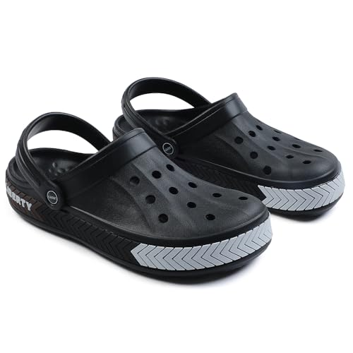 Image of Liberty A-HA LITEWALKXT Clogs for Men, Black & Light Grey | Casual Slip-On Slingback Clog for Walking, Outdoor /Indoor Use | Solid Pattern, Fashionable Sandals with Lightweight Regular wear