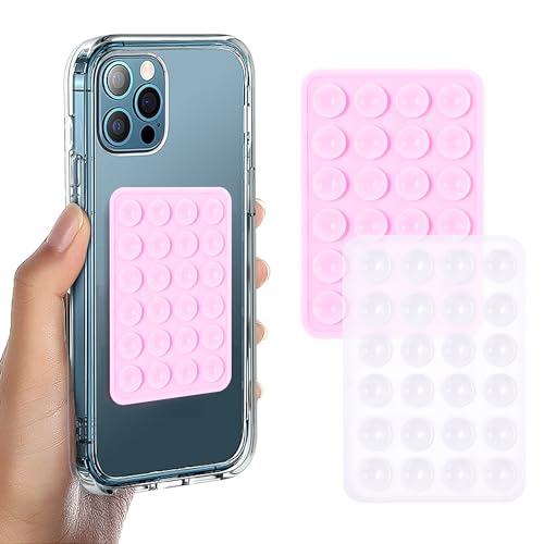 Suction Phone Case Mount, 2Pcs Silicone Phone Suction Grip Compatible with iPhone and Android Cases...