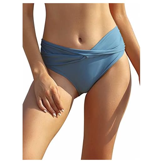 SHEKINI Damen Bikini Hose Raffung Bauchweg Badehose V from Eleganz Strandhose Grosse Grössen XXL für Frauen (M, Fairy Blau)