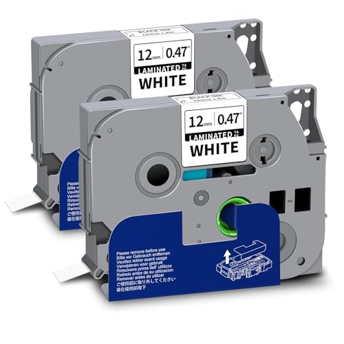 Tze-2312PK Tze 12mm 0.47 Laminated White Tze231 Label Tape Compatible for Brother Tze-231 Tz-231 1/2 Tz Label Maker Tape Work for P Touch PTD220 PTD210 PTH100 PT-H110 PT-D200 Black on White 2-Pack
