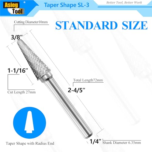 Image of SL-3 Tungsten Carbide Burr Rotary File Taper Shape with Radius End Double Cut with 1 /4 inch Shank for Die Grinder Drill Bit