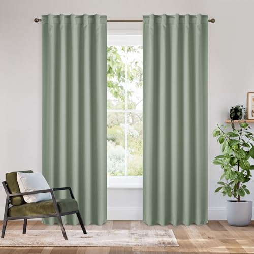 Image of RYB HOME Bedroom Blackout Curtains 80 inches Long, 100% Blackout Thermal Insulated Noise Reducing Back Tab Curtains for Living Room Nursury, 42 inches Wide by 80 inches Long, Sage Green