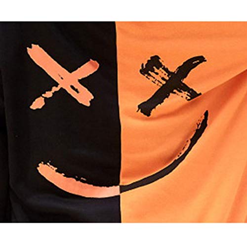 Lelloing Mens Fashion Hooded Jerseys Sweatshirt Autumn Casual Long Sleeve Contrast Color Smile Hip-Hop Hoodies (M, Black Orange) #TOP4