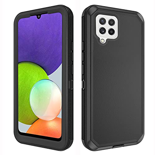 Asuwish Phone Case for Samsung Galaxy A22 4G 6.4 inch Cell Cover Hybrid Rugged Shockproof Protective Drop Proof Heavy Duty Mobile Accessories Gaxaly M32 M22 F22 Galaxies A 22 22A G4 Women Black