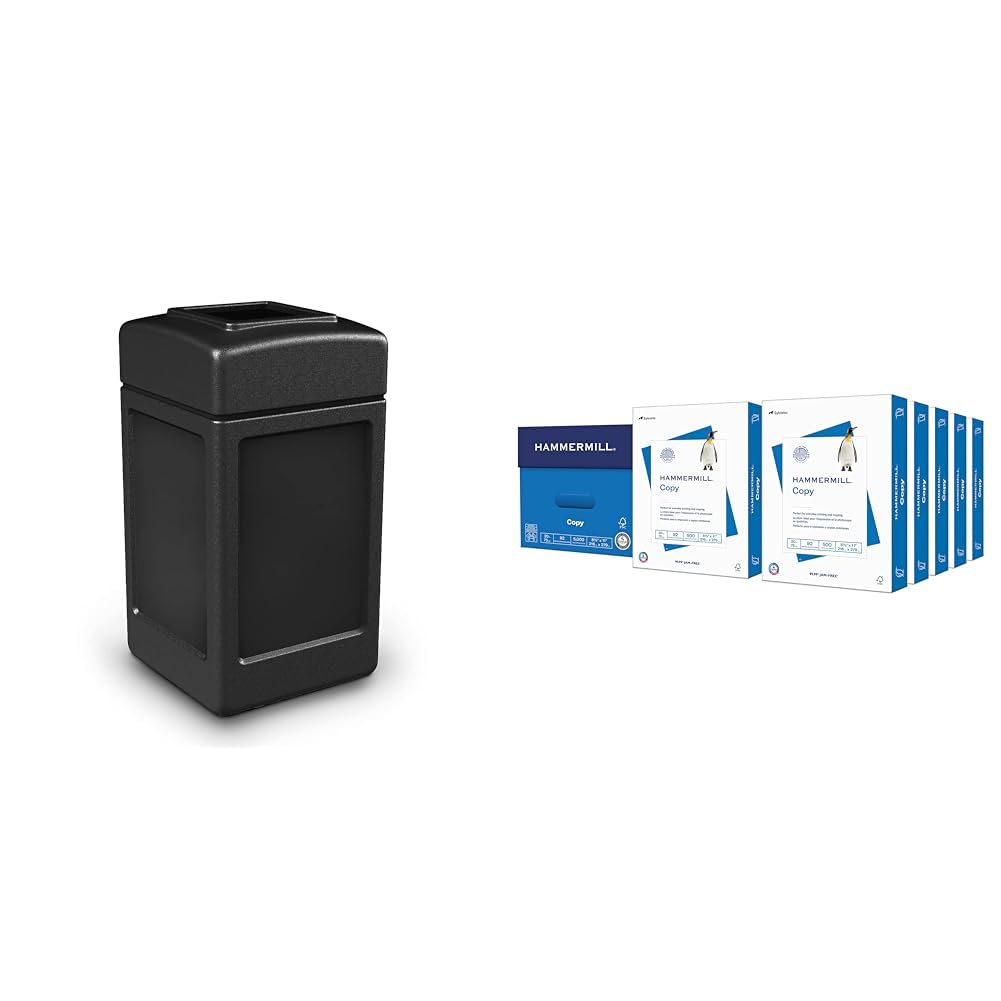 Commercial Zone Products PolyTec Series 42gal Square Trash Can, Black (732101) & Hammermill Printer Paper, 20 lb Copy Paper, 8.5 x 11-10 Ream (5,000 Sheets) - 92 Bright, Made in The USA