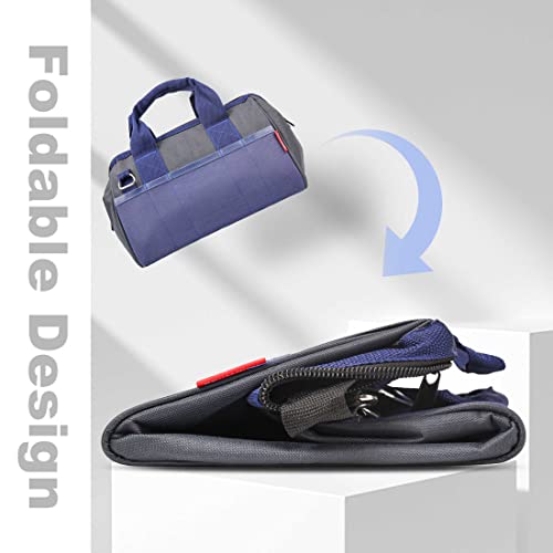Image of HAUTMEC 13 inch Small Tool Bag, Wide Open Mouth Tool Organizer with 23 Pockets, Rigid Frame, Shoulder Strap & Reinforced Base - HT0074