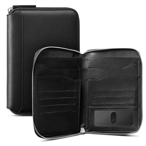 VULKIT Leather Passport Holder for 4-8 Passports Family Passport Wallet with Zipper Travel Documents Organizer for Men or Women(Black)